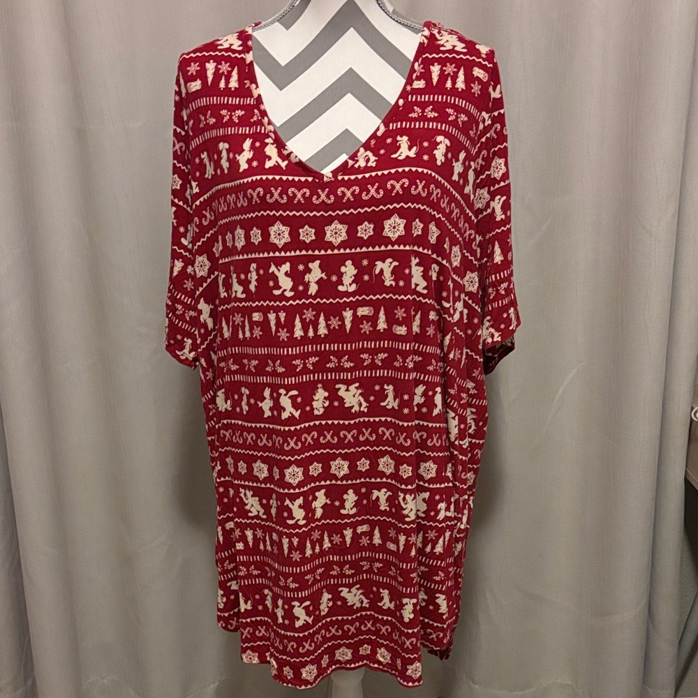 Disney Red and Cream Patterned Women's Tunic/Blouse